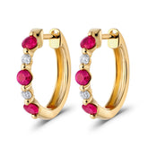 Yellow Gold Ruby & Diamond Hoop Earrings - Dracakis Jewellers